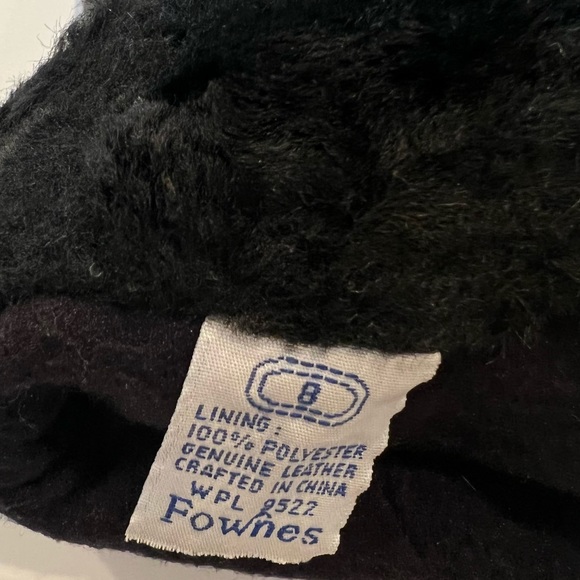 Vtg -Fownes -Black Leather Gloves-Faux Fur Cuff-Sz 8-EUC - Picture 3 of 3